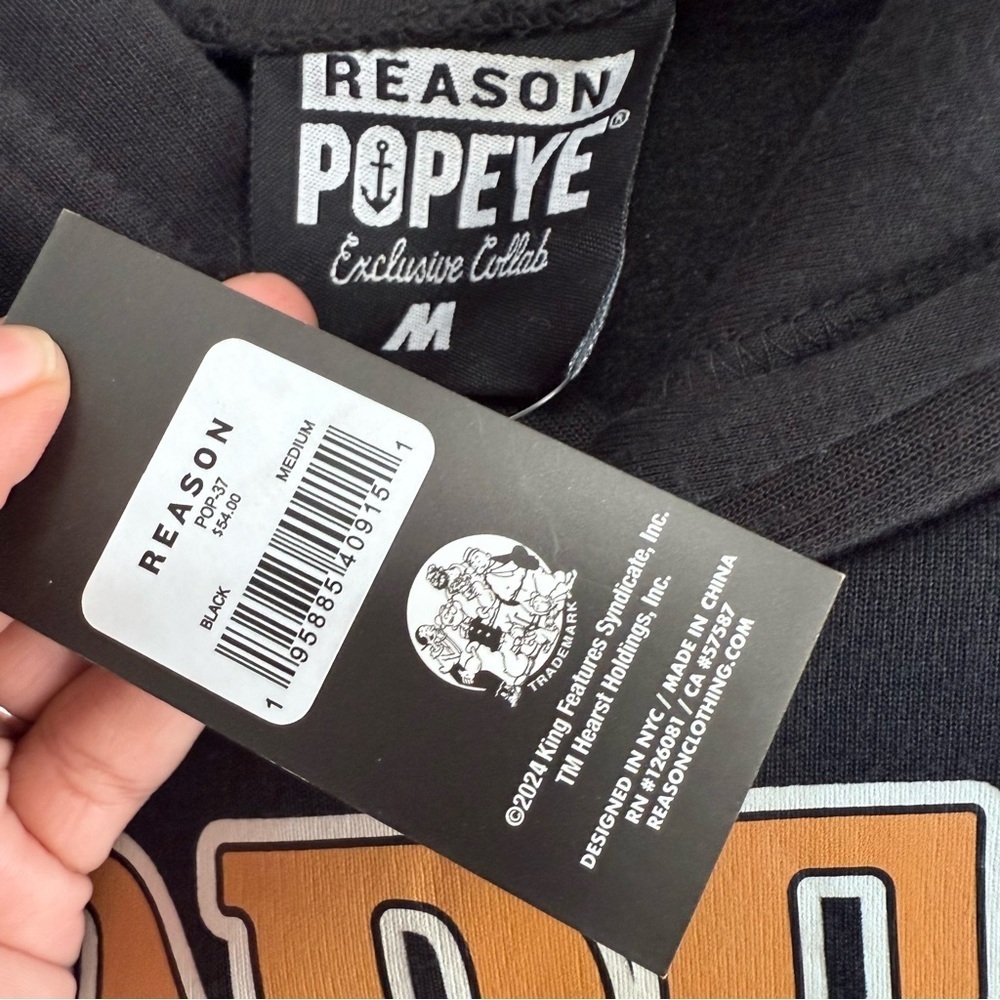 Reason Clothing x Popeye Limited Edition Biker Eagle Hoodie Black Medium - Picture 5 of 7